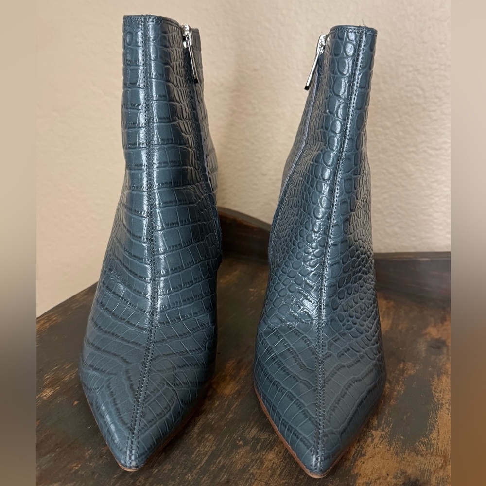 Sam Edelman Raelle Teal Crocodile-Embossed Ankle Boots